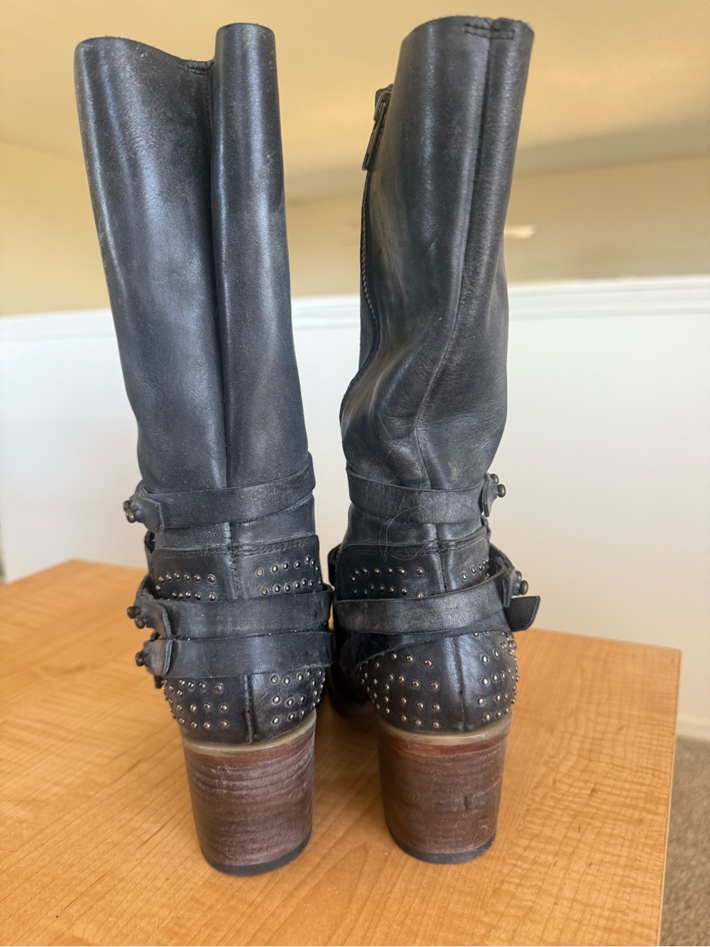 Freebird by Steven Grey Leather Mid-Calf Heeled Boots - Picture 3 of 5